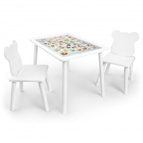Детский комплект стол и два стула Мишка Rolti Baby с накладкой Алфавит (белая столешница/белое сиденье/белые ножки) в Качканаре - kachkanar.ok-mebel.com | фото