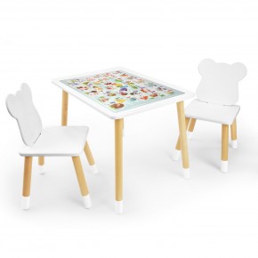 Детский комплект стол и два стула Мишка Rolti Baby с накладкой Алфавит (белая столешница/белое сиденье/береза ножки) в Качканаре - kachkanar.ok-mebel.com | фото