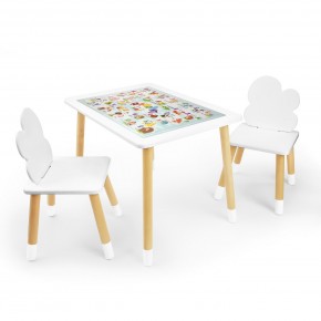 Детский комплект стол и два стула Облачко Rolti Baby с накладкой Алфавит (белая столешница/белое сиденье/береза ножки) в Качканаре - kachkanar.ok-mebel.com | фото
