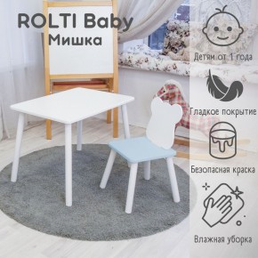 Детский комплект стол и стул «Мишка» Rolti Baby  (голубая столешница/белое сиденье/белые ножки) в Качканаре - kachkanar.ok-mebel.com | фото