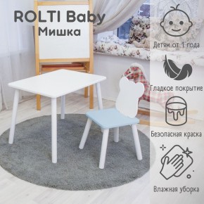 Детский комплект стол и стул «Мишка» Rolti Baby  (голубая столешница/голубое сиденье/белые ножки) в Качканаре - kachkanar.ok-mebel.com | фото