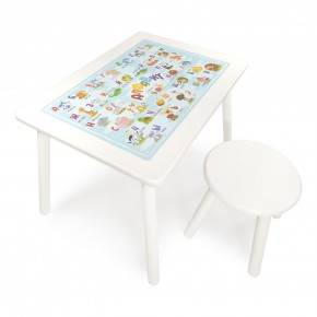 Детский комплект стол и табурет круглый Rolti Baby с накладкой Алфавит (белая столешница/белое сиденье/белые ножки) в Качканаре - kachkanar.ok-mebel.com | фото