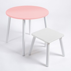 Детский комплект стол КРУГЛЫЙ  и табурет Rolti Baby (розовая столешница/белое сиденье/белые ножки) в Качканаре - kachkanar.ok-mebel.com | фото