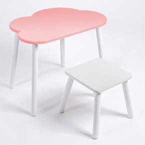 Детский комплект стол ОБЛАЧКО  и табурет Rolti Baby (розовая столешница/белое сиденье/белые ножки) в Качканаре - kachkanar.ok-mebel.com | фото