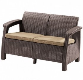 Диван пластиковый Корфу (Corfu love seat) коричневый - серо-бежевый* в Качканаре - kachkanar.ok-mebel.com | фото 2