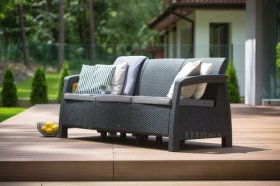 Диван пластиковый Корфу Макс (Corfu love seat max) графит в Качканаре - kachkanar.ok-mebel.com | фото 3