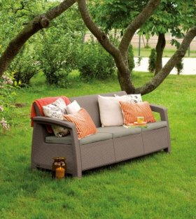 Диван пластиковый Корфу Макс (Corfu love seat max) капучино - песок в Качканаре - kachkanar.ok-mebel.com | фото 2