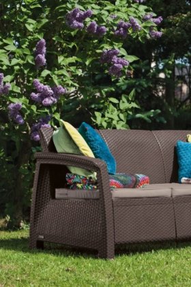 Диван пластиковый Корфу Макс (Corfu love seat max) коричневый в Качканаре - kachkanar.ok-mebel.com | фото 2