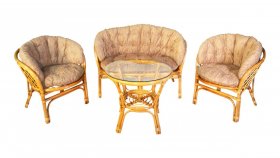 Комплект Багама с диваном, подушки коричневые полные твил (Мёд) стол круглый в Качканаре - kachkanar.ok-mebel.com | фото 1
