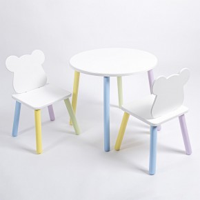 Комплект детский стол КРУГЛЫЙ и два стула МИШКА ROLTI Baby (белая столешница/белое сиденье/цветные ножки) в Качканаре - kachkanar.ok-mebel.com | фото