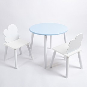 Комплект детский стол КРУГЛЫЙ и два стула ОБЛАЧКО ROLTI Baby (голубая столешница/белое сиденье/белые ножки) в Качканаре - kachkanar.ok-mebel.com | фото