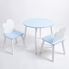 Комплект детский стол КРУГЛЫЙ и два стула ОБЛАЧКО ROLTI Baby (голубая столешница/голубое сиденье/белые ножки) в Качканаре - kachkanar.ok-mebel.com | фото