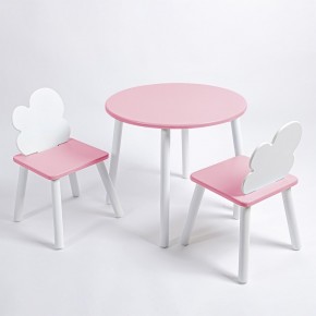 Комплект детский стол КРУГЛЫЙ и два стула ОБЛАЧКО ROLTI Baby (розовая столешница/розовое сиденье/белые ножки) в Качканаре - kachkanar.ok-mebel.com | фото