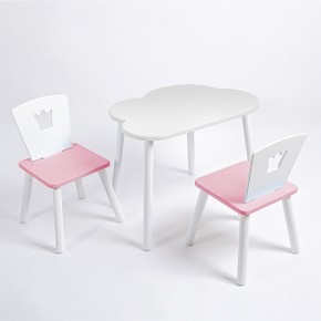 Комплект детский стол ОБЛАЧКО и два стула КОРОНА ROLTI Baby (белая столешница/розовое сиденье/белые ножки) в Качканаре - kachkanar.ok-mebel.com | фото