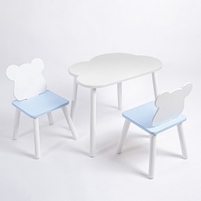 Комплект детский стол ОБЛАЧКО и два стула МИШКА ROLTI Baby (белая столешница/голубое сиденье/белые ножки) в Качканаре - kachkanar.ok-mebel.com | фото