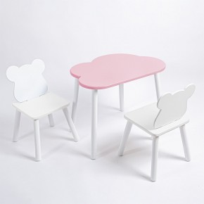 Комплект детский стол ОБЛАЧКО и два стула МИШКА ROLTI Baby (розовый столешница/белое сиденье/белые ножки) в Качканаре - kachkanar.ok-mebel.com | фото