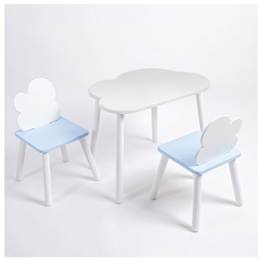 Комплект детский стол ОБЛАЧКО и два стула ОБЛАЧКО ROLTI Baby (белая столешница/голубое сиденье/белые ножки) в Качканаре - kachkanar.ok-mebel.com | фото