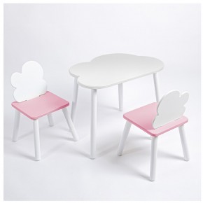 Комплект детский стол ОБЛАЧКО и два стула ОБЛАЧКО ROLTI Baby (белая столешница/розовый сиденье/белые ножки) в Качканаре - kachkanar.ok-mebel.com | фото
