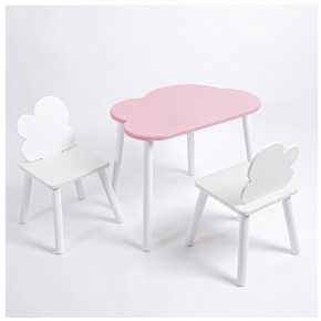 Комплект детский стол ОБЛАЧКО и два стула ОБЛАЧКО ROLTI Baby (розовая столешница/белое сиденье/белые ножки) в Качканаре - kachkanar.ok-mebel.com | фото