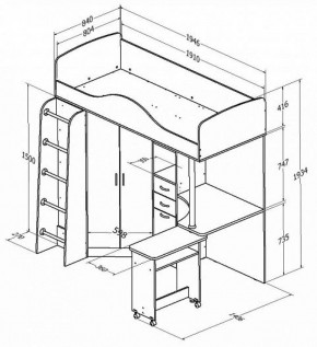 Кровать-чердак "Теремок-1" Дуб молочный/Голубой в Качканаре - kachkanar.ok-mebel.com | фото 2