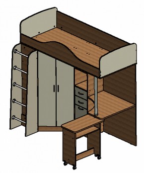 Кровать-чердак "Теремок-1" Дуб молочный/Голубой в Качканаре - kachkanar.ok-mebel.com | фото 3