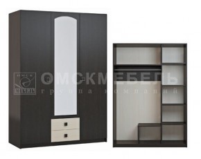 Шкаф 3-х дверный с 2 ящиками с зеркалом Шк51 МС Люсси (венге/дуб девон) в Качканаре - kachkanar.ok-mebel.com | фото