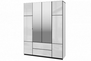 Шкаф 4-х дверный Палермо 02 с ящиками и зеркалом Белый гладкий шелк/Черный гладкий шелк в Качканаре - kachkanar.ok-mebel.com | фото