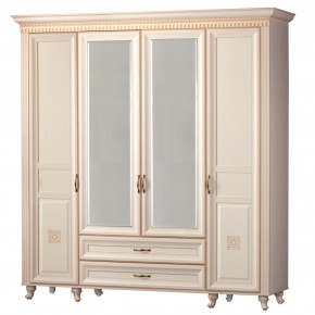 Шкаф для одежды 4-дверный с зеркалом №493 Марлен кремовый белый в Качканаре - kachkanar.ok-mebel.com | фото