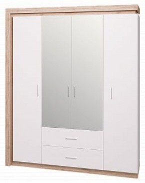 Шкаф для одежды с ящиками 4-х створчатый с зеркалом Люмен 16 в Качканаре - kachkanar.ok-mebel.com | фото
