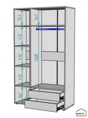 Шкаф Linnea MHR-3-2 2050х1200х510 (Белый-М 11.1.2) в Качканаре - kachkanar.ok-mebel.com | фото 3