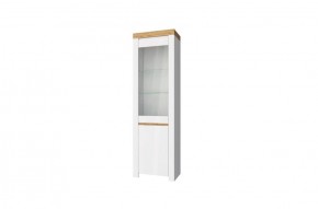 Шкаф с витриной  1V1D, TAURUS, цвет белый/дуб вотан в Качканаре - kachkanar.ok-mebel.com | фото