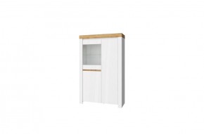 Шкаф с витриной 1V2D, TAURUS, цвет белый/дуб вотан в Качканаре - kachkanar.ok-mebel.com | фото 1