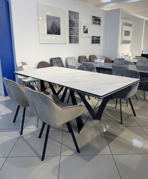 Стол RIETI 200 KL-99 Белый мрамор матовый, итальянская керамика / черный каркас, ®DISAUR в Качканаре - kachkanar.ok-mebel.com | фото 3